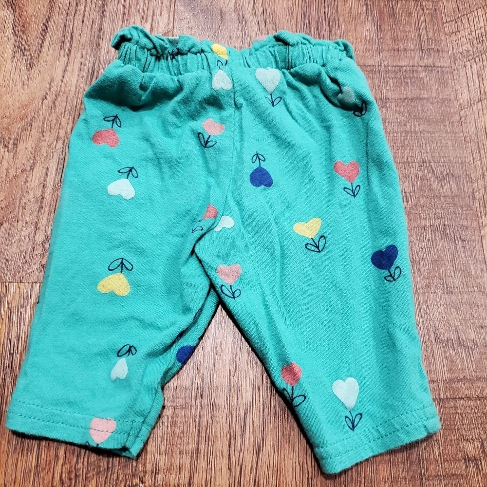 Carters Cotton Matching Heart Flowers Green Gray Little Sister Bodysuit Pants NB